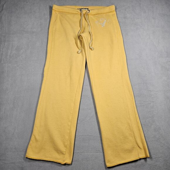 American Eagle Y2K Sweatpants Womens Medium Fleece Low Rise Yellow Mallcore - Picture 1 of 15